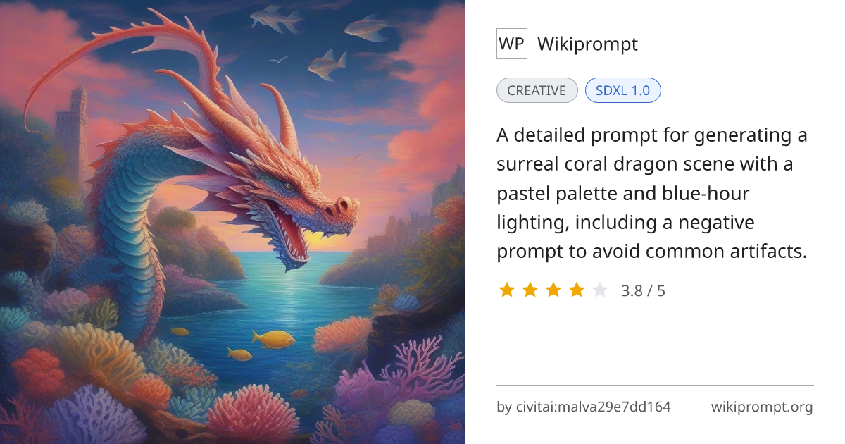 Coral Dragon Over Reef at Blue Hour | Wikiprompt