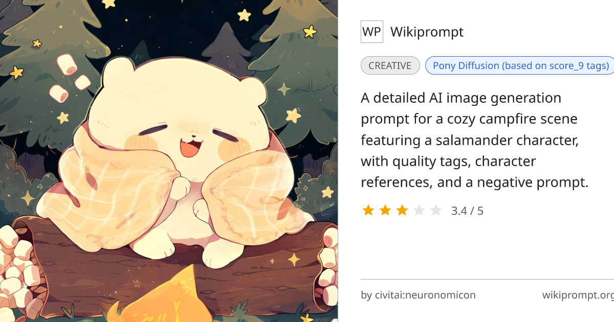 Cozy Campfire Salamander Character Prompt | Wikiprompt