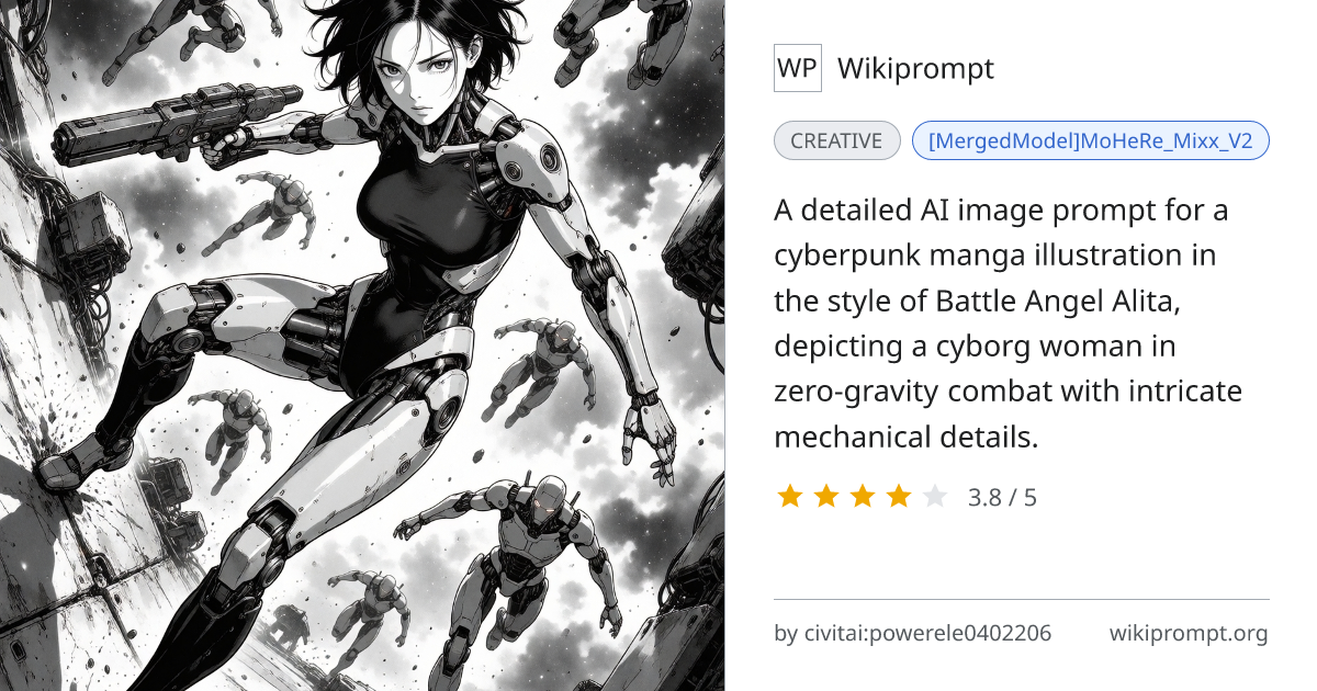 Cyberpunk Alita-style Zero-G Combat Illustration | Wikiprompt