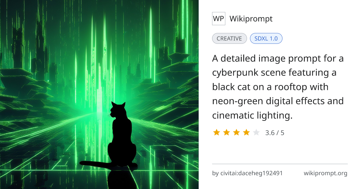 Cyberpunk Cat on Glowing Rooftop | Wikiprompt