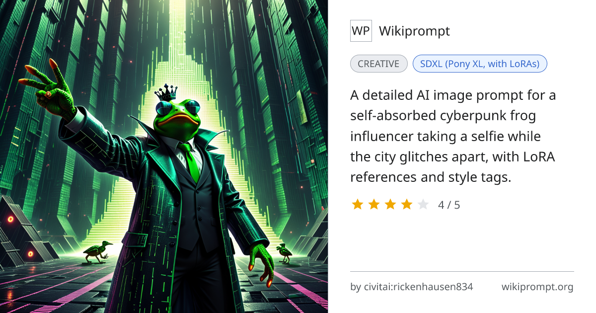 Cyberpunk Frog Influencer Selfie | Wikiprompt