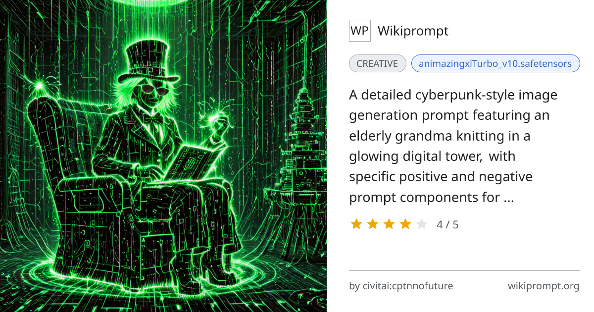 Cyberpunk Grandma Knitting in Digital Tower | Wikiprompt