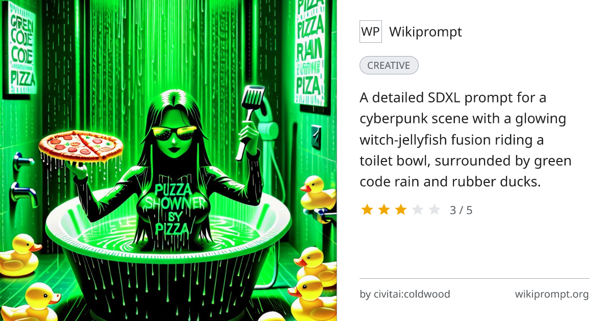 Cyberpunk Green Code Witch Jellyfish Toilet Ride | Wikiprompt