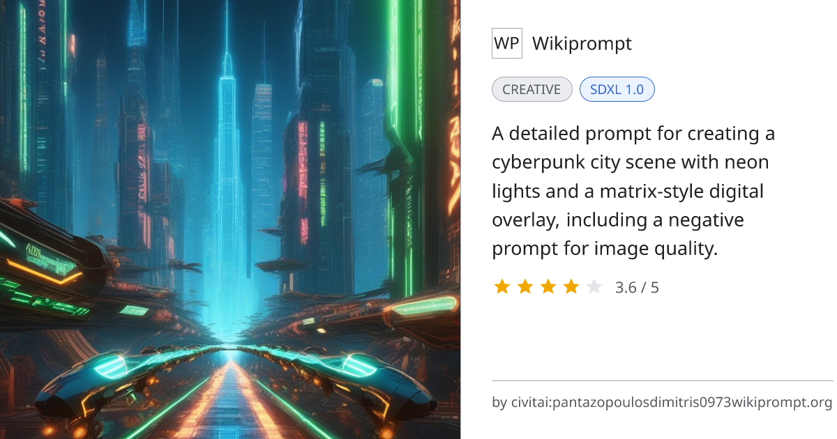 Cyberpunk Metropolis with Digital Matrix Overlay | Wikiprompt