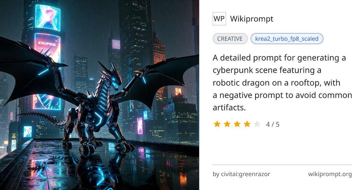 Cyberpunk Robot Dragon on Rooftop | Wikiprompt