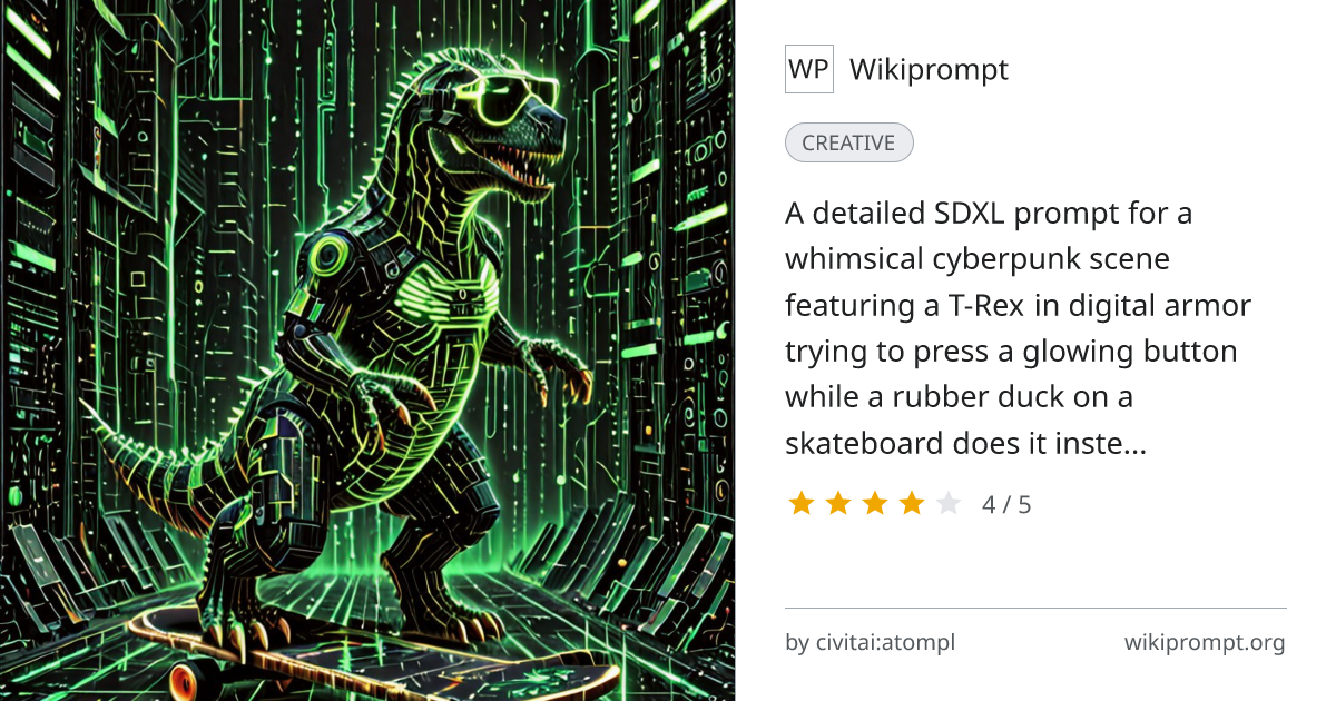 Cyberpunk T-Rex and Rubber Duck Prompt | Wikiprompt