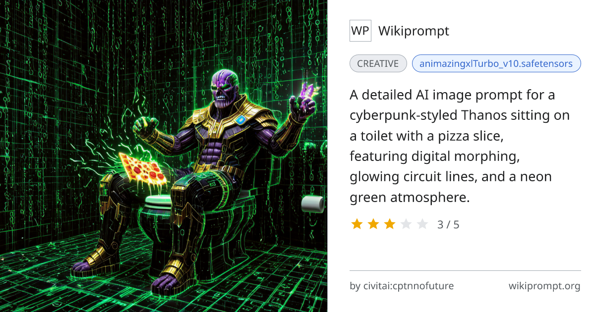 Cyberpunk Thanos Pizza Toilet Scene | Wikiprompt