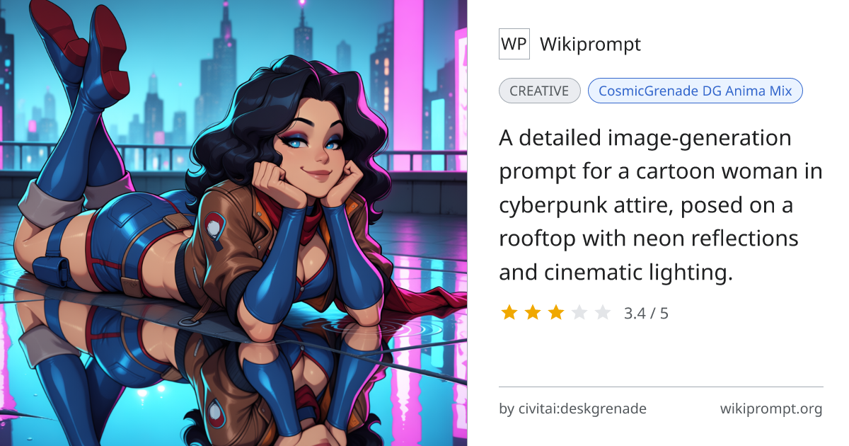 Cyberpunk Woman Rooftop Puddle Portrait | Wikiprompt