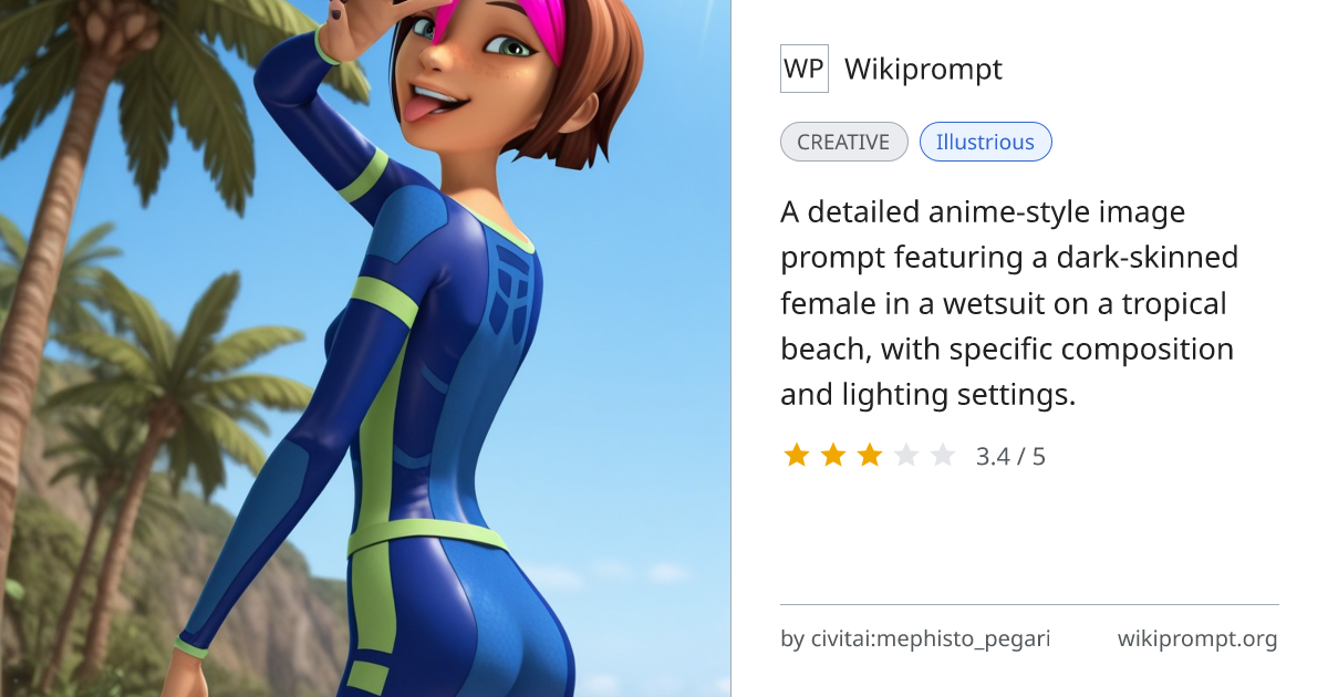 Dark-skinned female wetsuit beach portrait | Wikiprompt