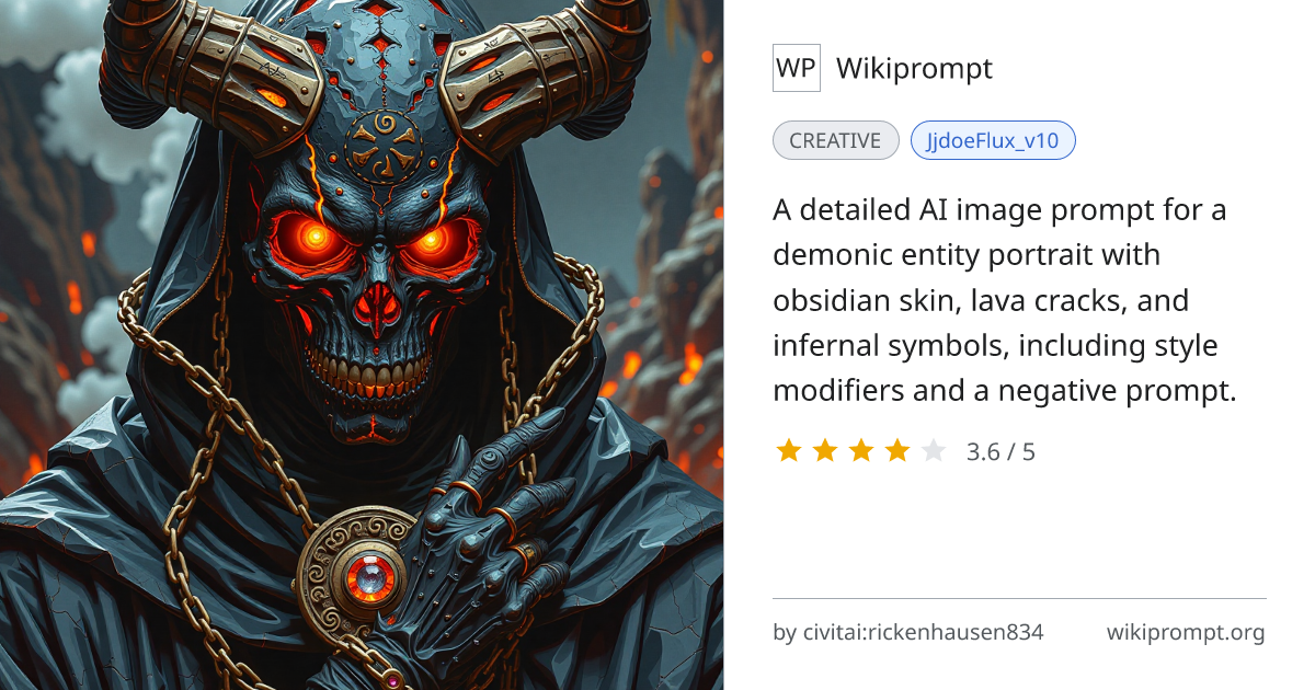 Demonic Entity Portrait with Obsidian Skin | Wikiprompt