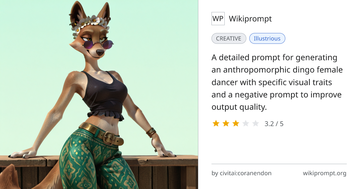 Dingo dancer prompt with negative prompt | Wikiprompt