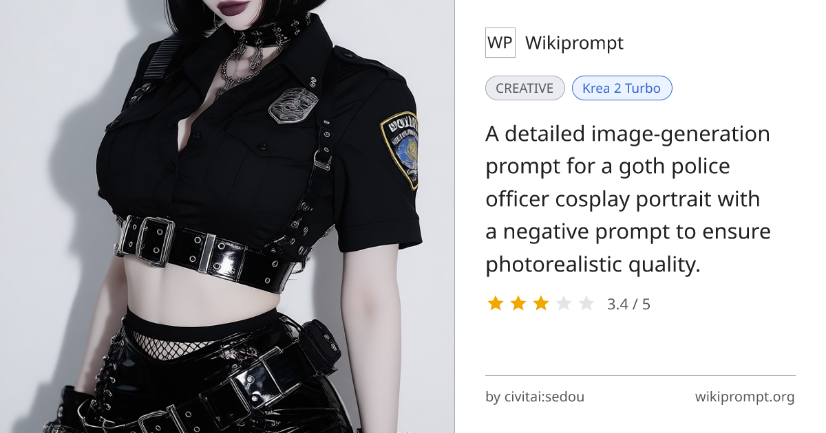 Edgy Goth Police Officer Cosplay Portrait | Wikiprompt