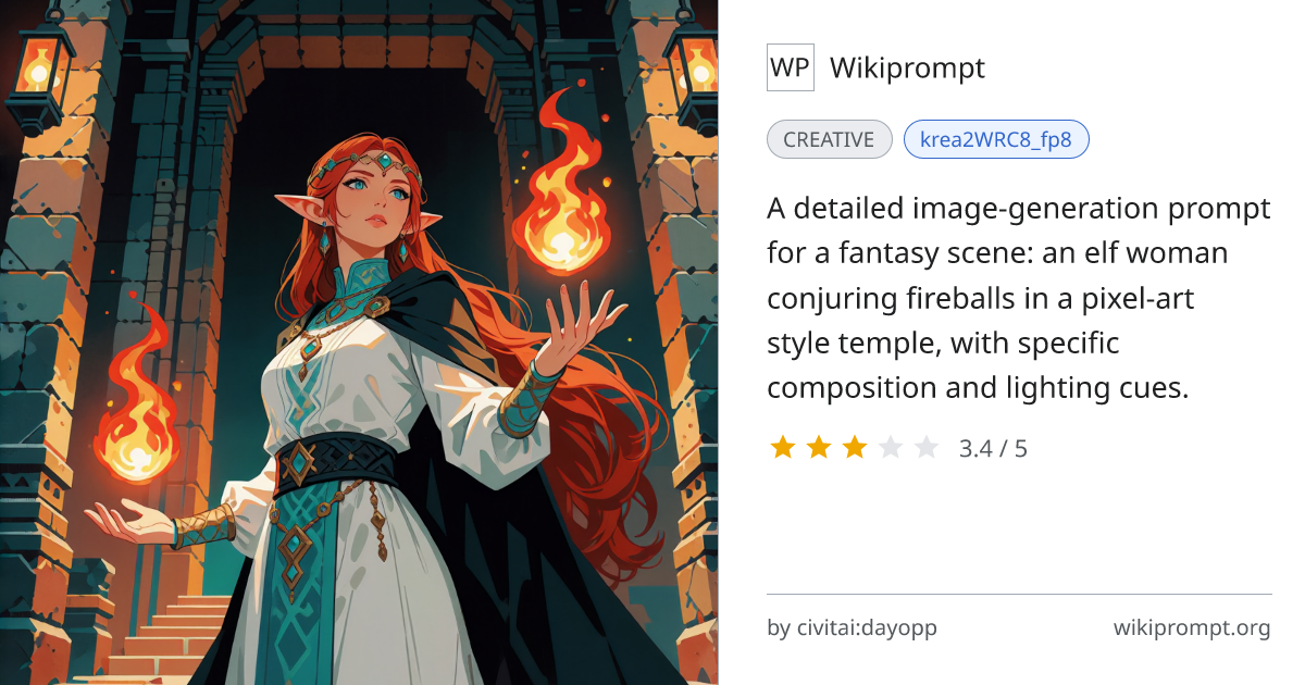 Elf mage in gradient pixel-art temple | Wikiprompt