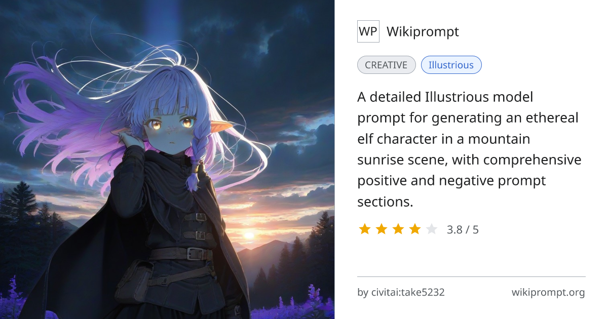 Ethereal Elf in Mountain Sunrise - Illustrious Prompt | Wikiprompt