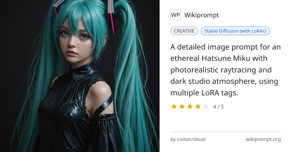 Ethereal Hatsune Miku Photorealistic Dark Studio | Wikiprompt