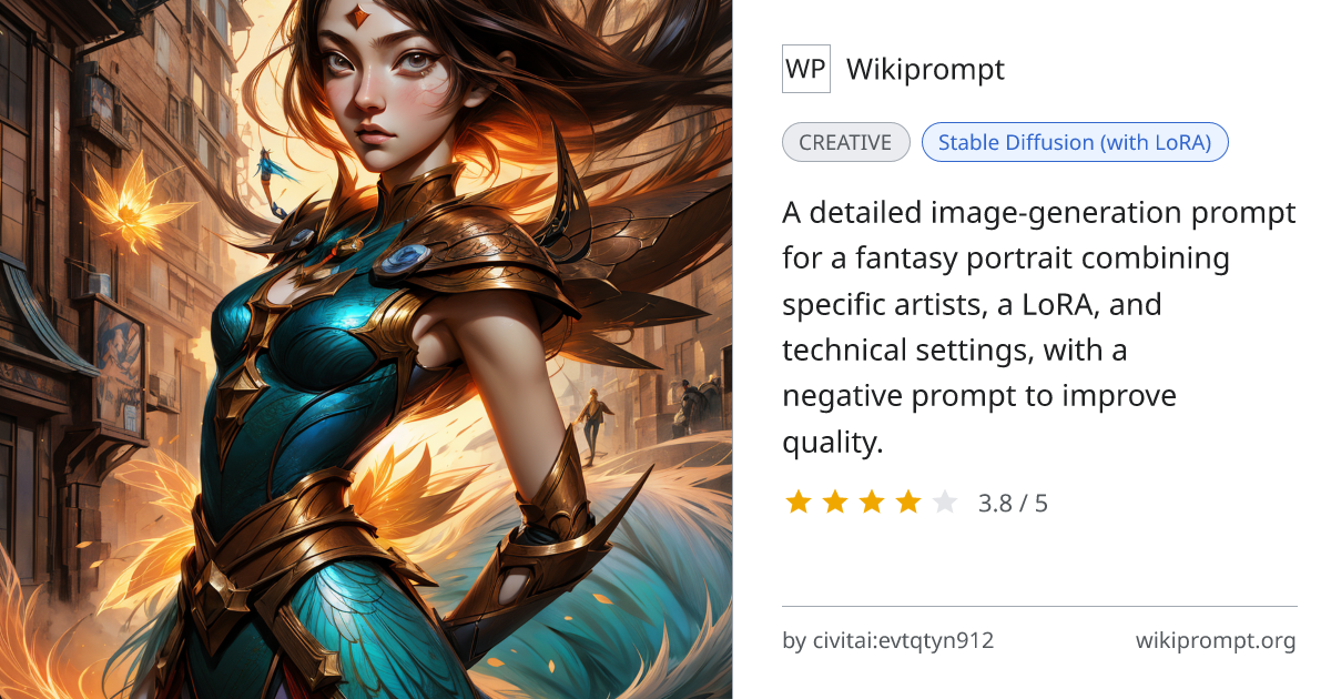 Fantasy Art Portrait with LoRA and Style Tags | Wikiprompt