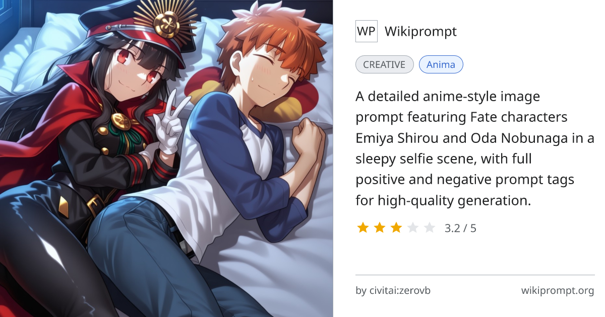 Fate Shirou and Nobunaga Sleepy Selfie Anime Prompt | Wikiprompt