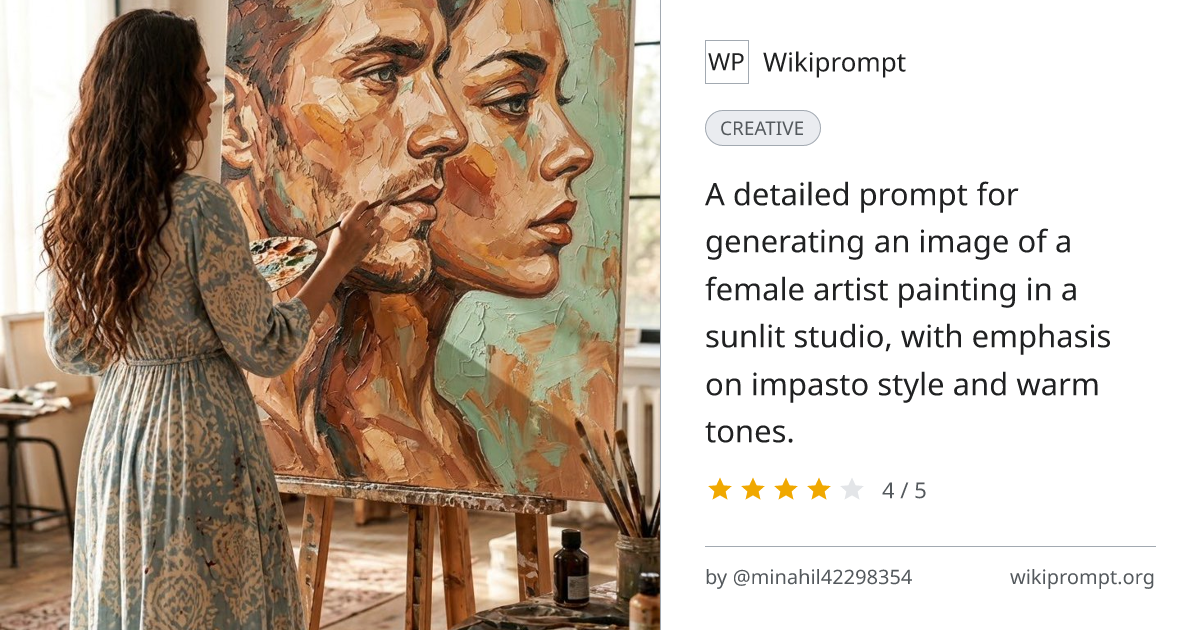 Female Artist Painting in Sunlit Studio | Wikiprompt