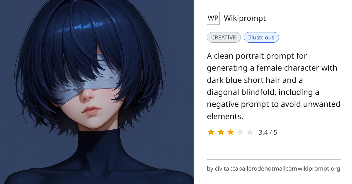 Female dark blue short hair blindfold portrait | Wikiprompt