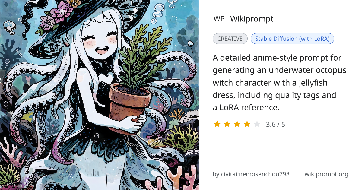 Feminine Octopus Witch Underwater | Wikiprompt