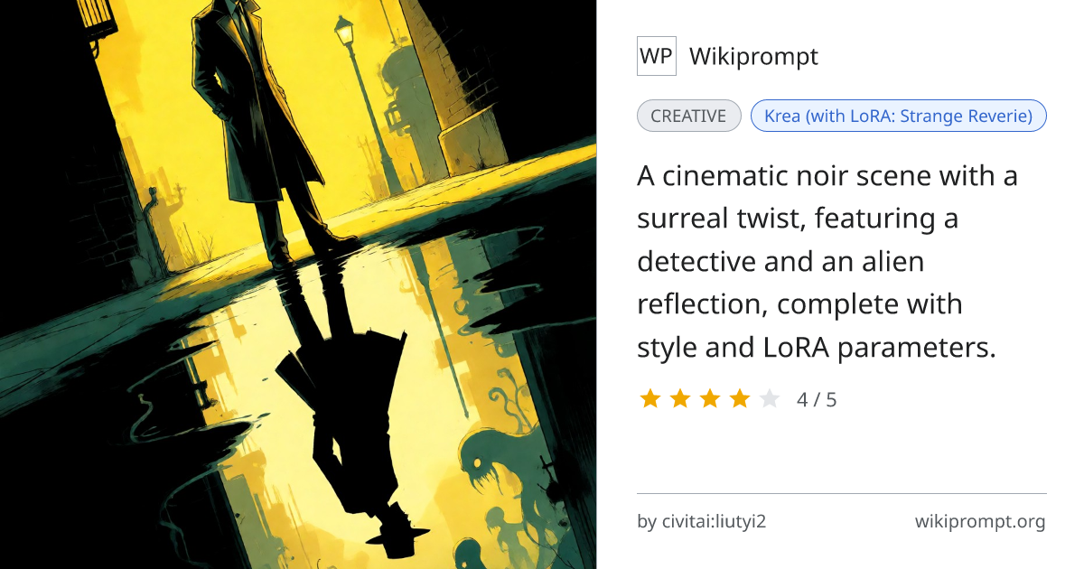 Film Noir Detective with Alien Puddle Reflection | Wikiprompt