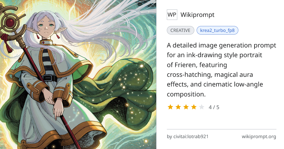 Frieren Elf Mage Ink Drawing Prompt | Wikiprompt
