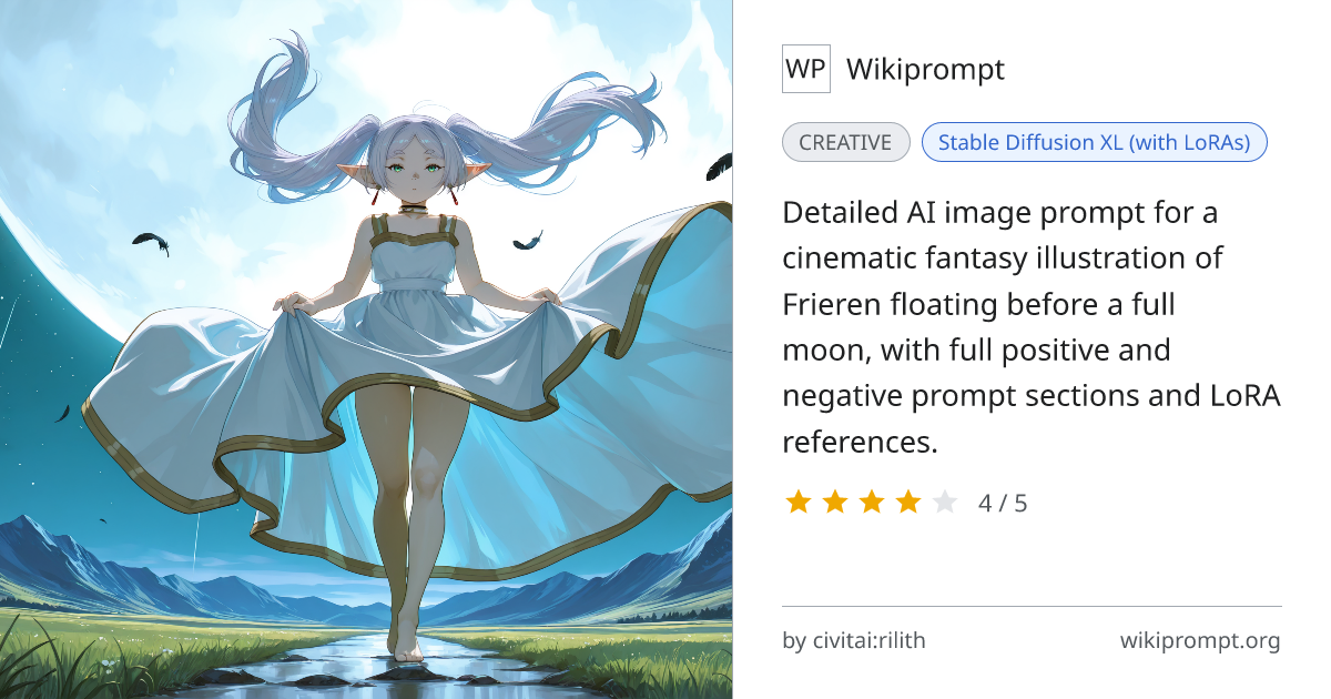 Frieren Floating Before Full Moon - Cinematic Fantasy | Wikiprompt