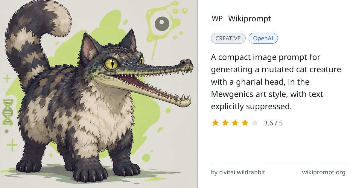 Fuggy Cat with Gharial Head Mutation | Wikiprompt