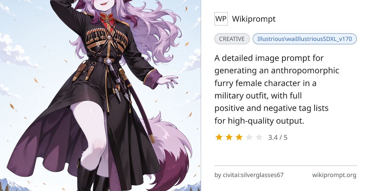 Furry Female Character in Military Uniform | Wikiprompt