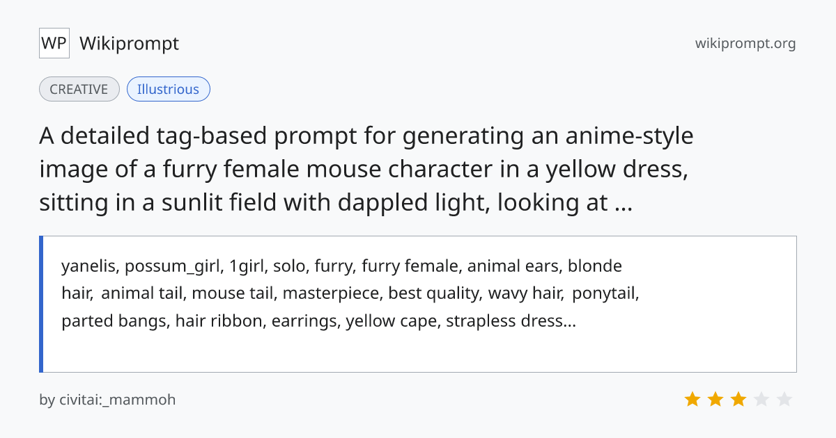 Furry Female Mouse in Yellow Dress | Wikiprompt