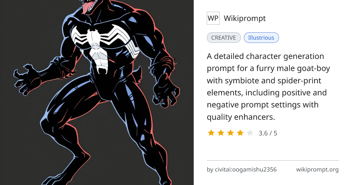Furry Male Goat Boy Symbiote Character Prompt | Wikiprompt