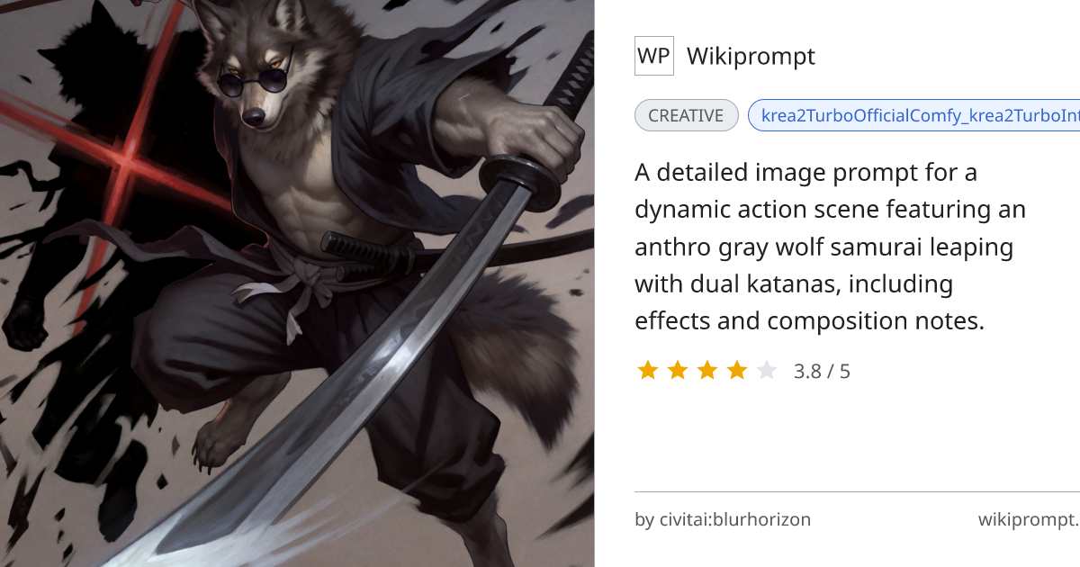 Furry Samurai Wolf Dual Katana Action Prompt | Wikiprompt