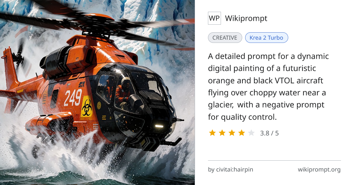 Futuristic Helicopter Over Glacier Water | Wikiprompt