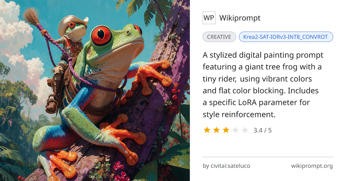 Giant Red-Eyed Tree Frog with Miniature Rider | Wikiprompt