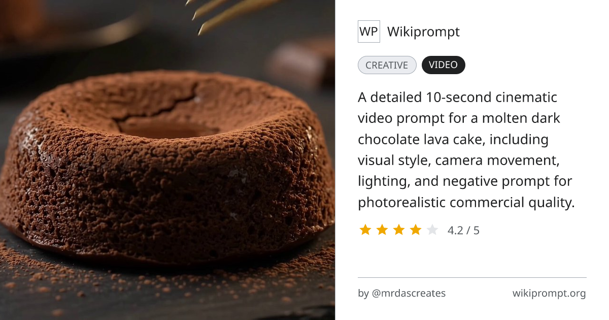 Golden Ember: Molten Dark Chocolate Lava Cake Cinematic Prompt | Wikiprompt