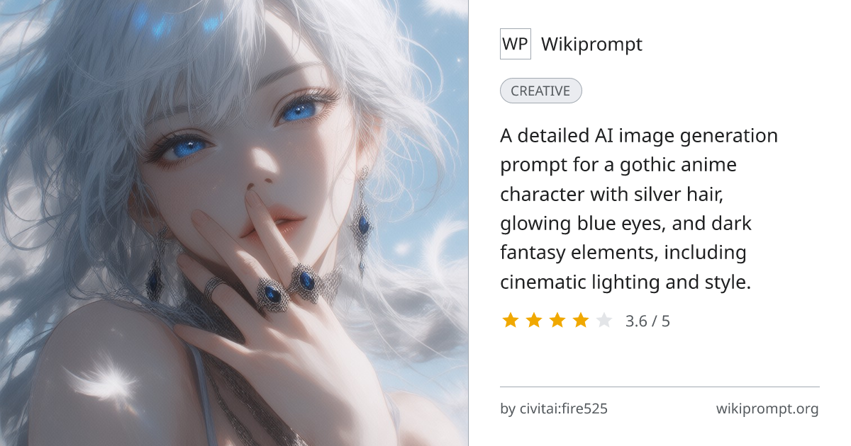 Gothic Anime Character with Silver Hair and Glowing Blue Eyes | Wikiprompt