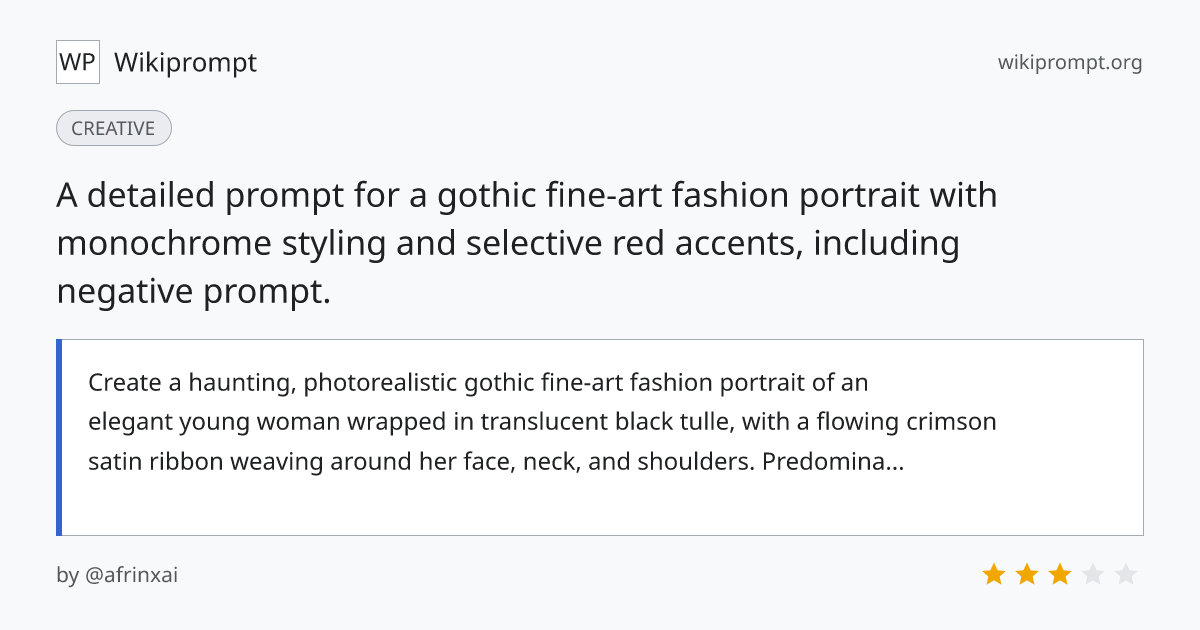 Gothic Fine-Art Fashion Portrait with Crimson Ribbon | Wikiprompt