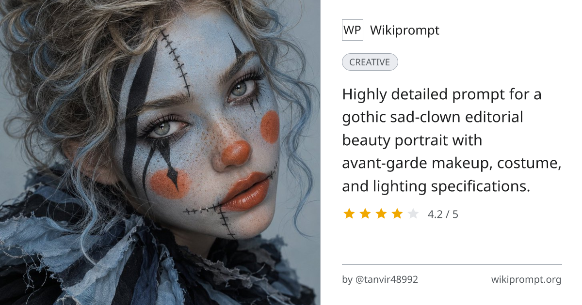 Gothic Sad-Clown Editorial Beauty Portrait | Wikiprompt