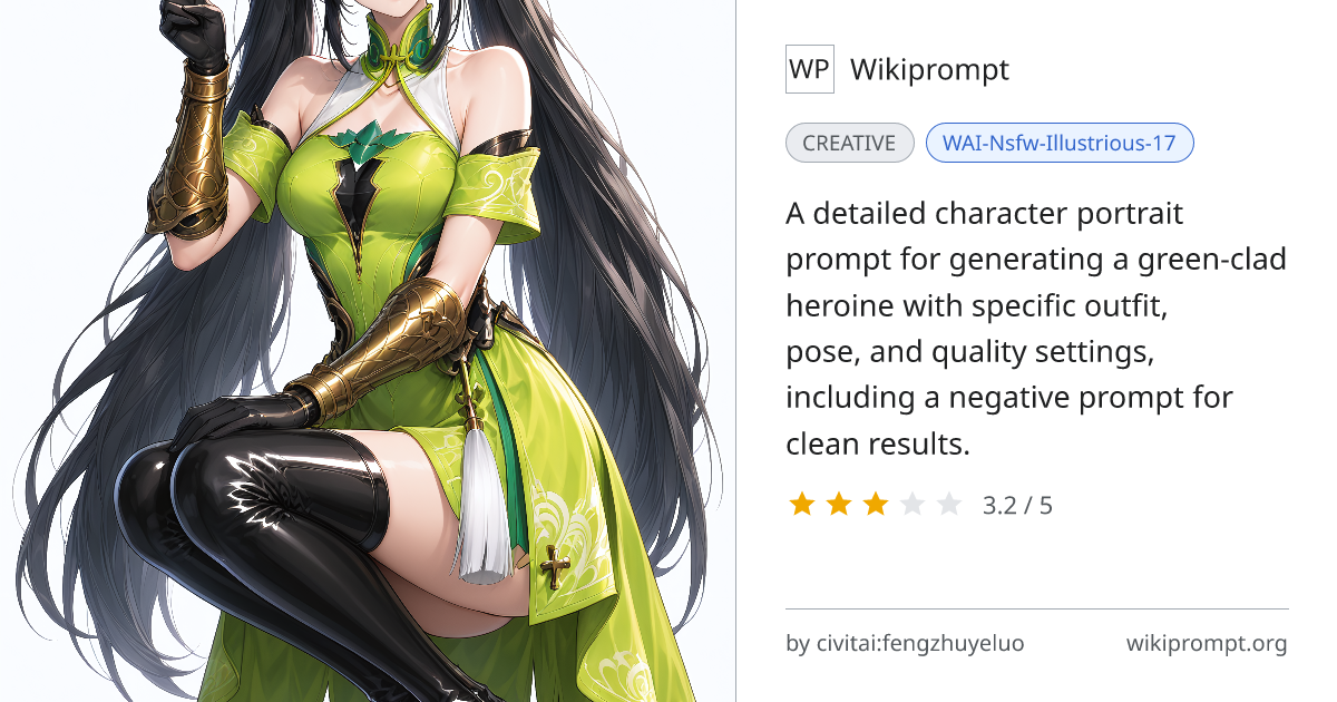 Green-clad heroine character portrait prompt | Wikiprompt