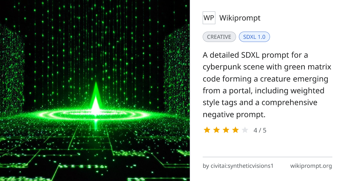Green Matrix Code Portal Cinematic Scene | Wikiprompt