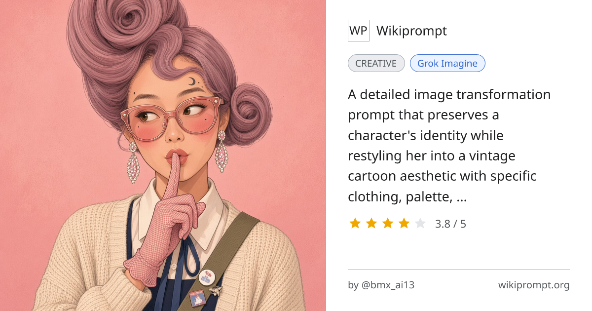Grok Imagine: Vintage Cartoon Character Portrait | Wikiprompt