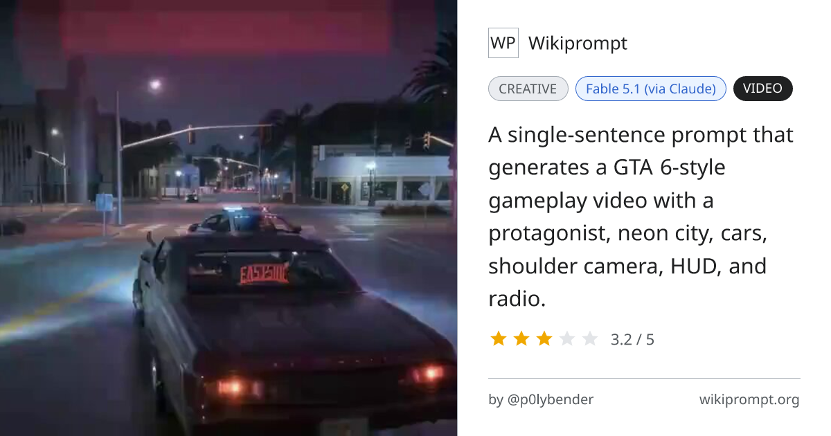 GTA 6 Gameplay One-Shot Prompt | Wikiprompt