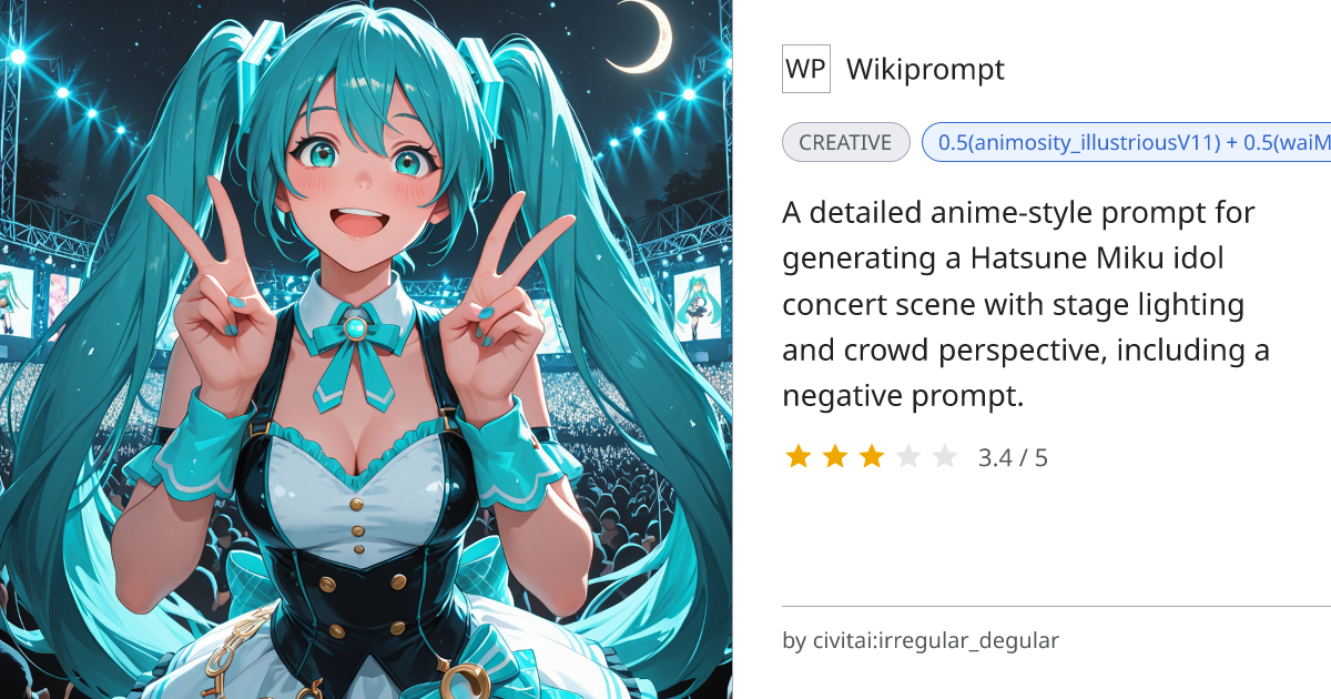 Hatsune Miku Idol Concert Anime Screenshot Prompt | Wikiprompt