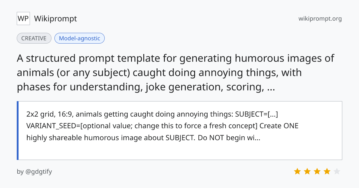 Humorous Animal Mischief Image Prompt Template | Wikiprompt