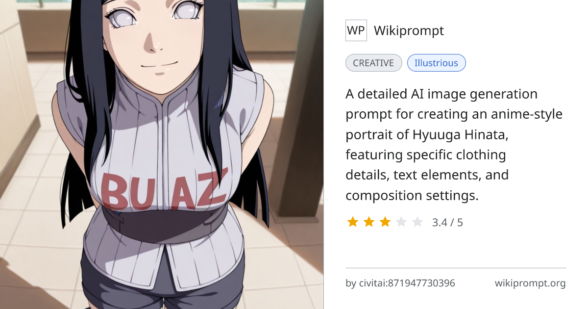 Hyuuga Hinata Anime Portrait with BUZZ Text | Wikiprompt