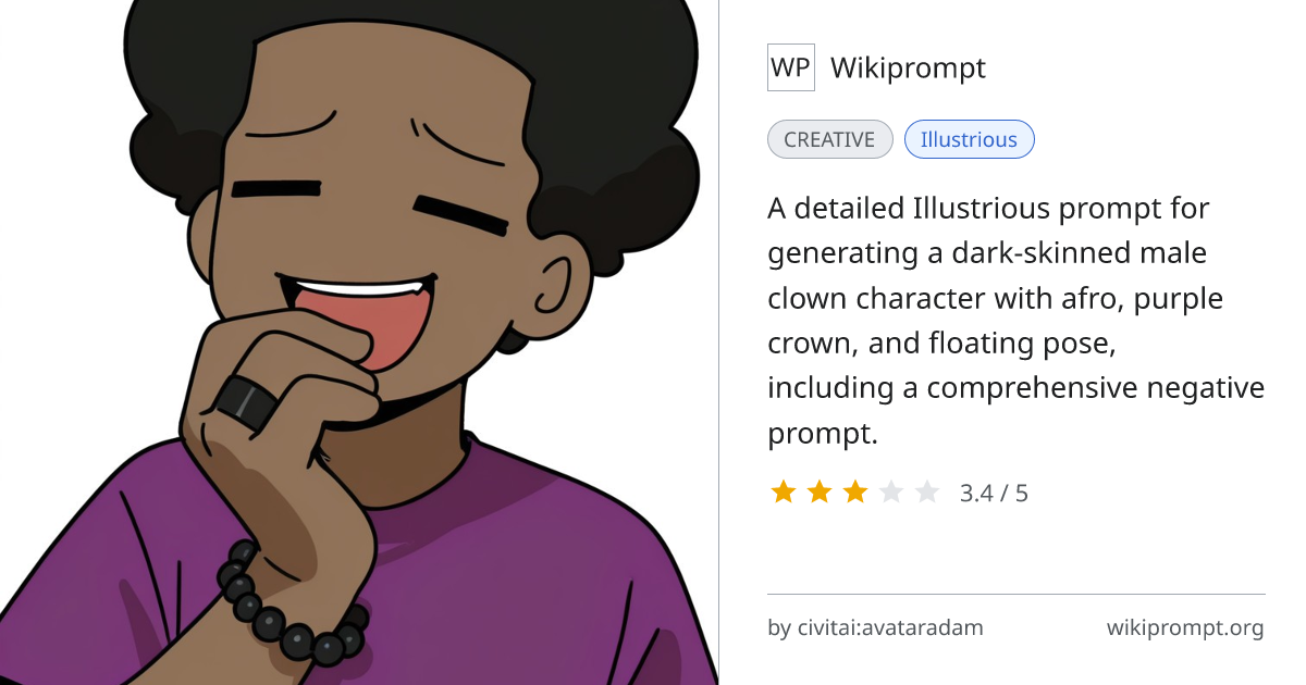 Illustrious Dark-Skinned Clown Character Prompt | Wikiprompt