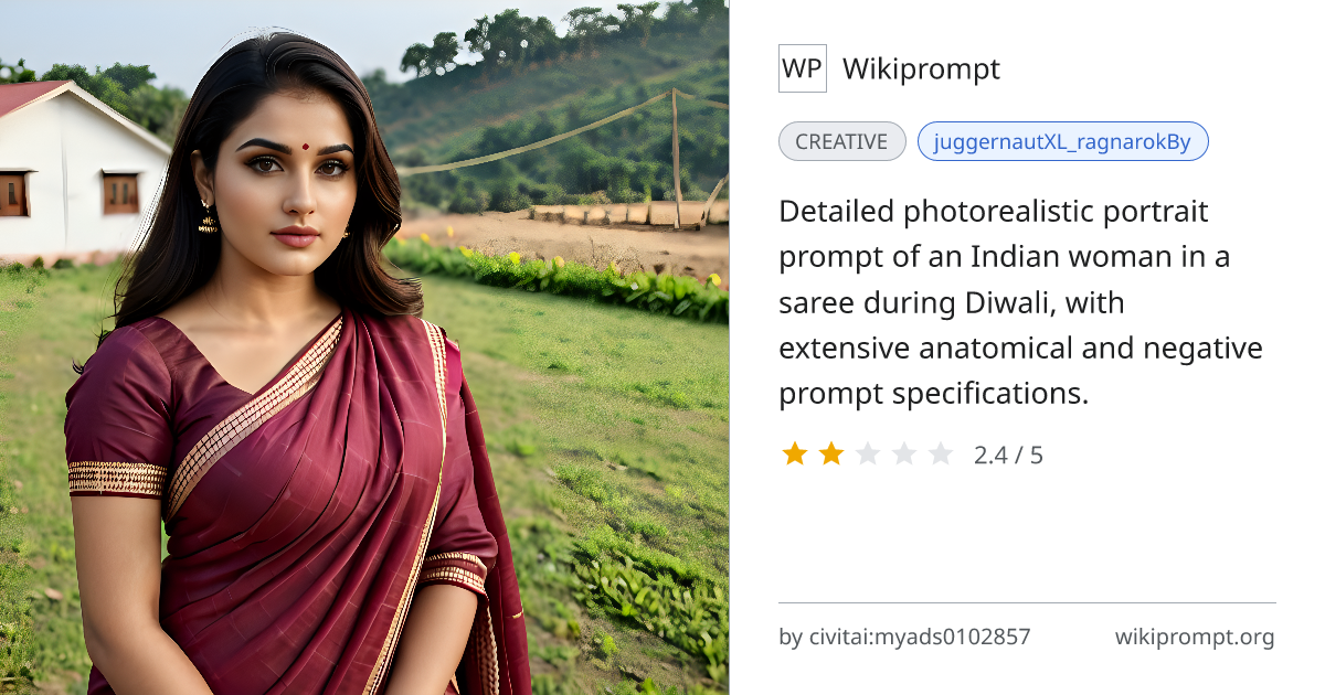 Indian Woman Diwali Portrait Photorealistic | Wikiprompt