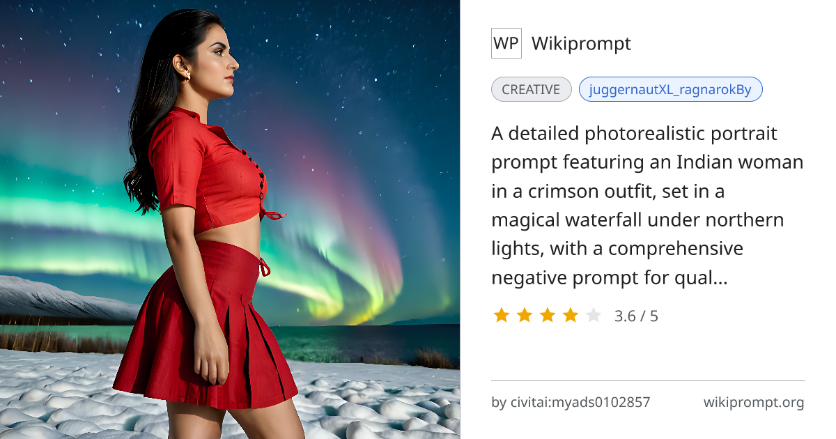 Indian Woman in Northern Lights Waterfall | Wikiprompt