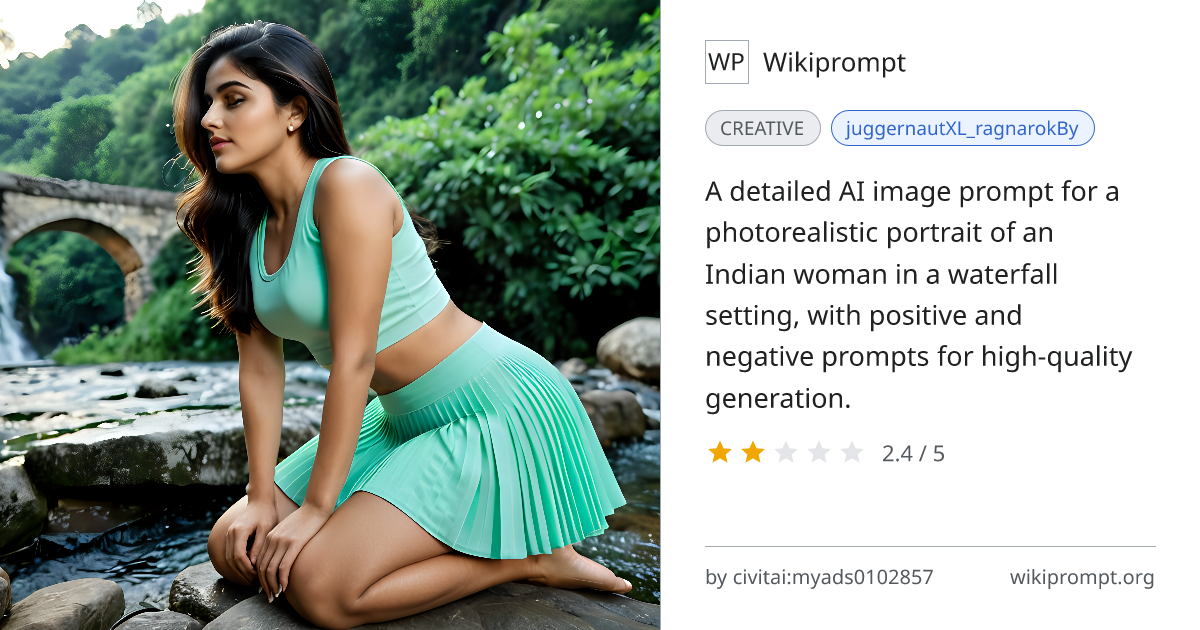 Indian Woman in Waterfall Portrait | Wikiprompt