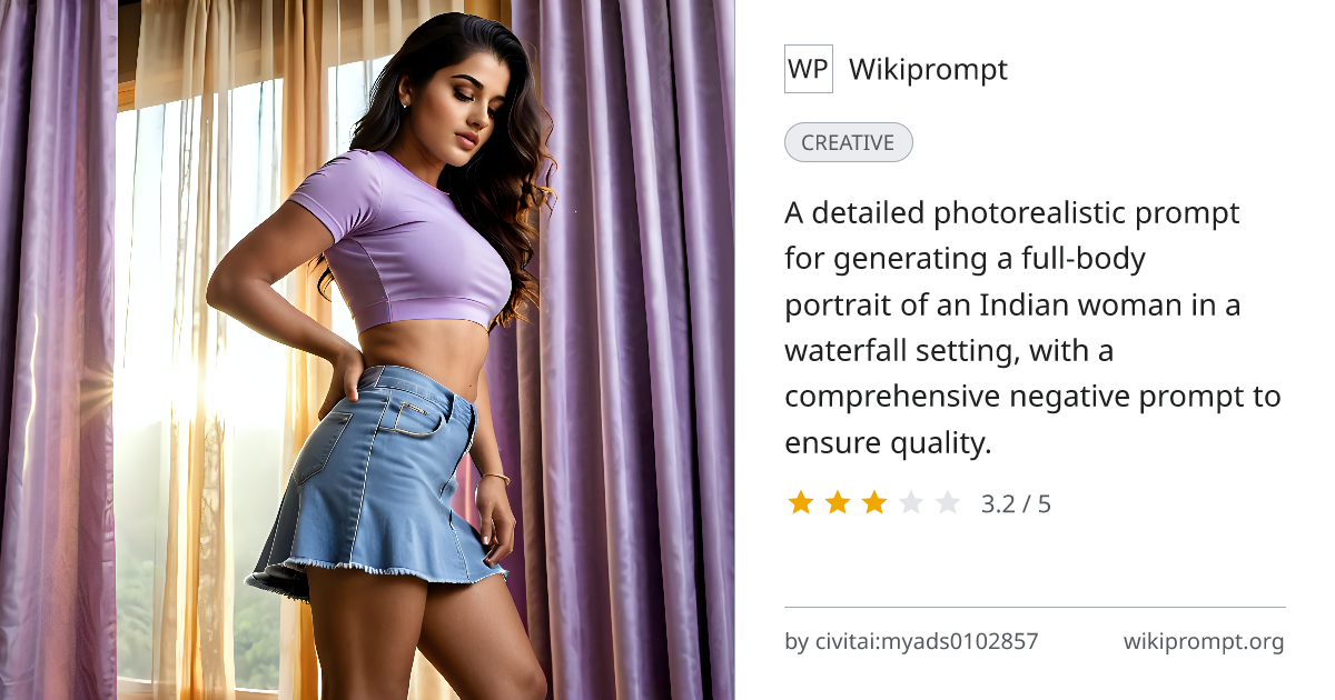 Indian Woman Waterfall Photorealistic Portrait | Wikiprompt
